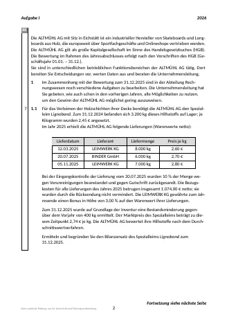 Vorschau: Musterprüfung Nr. 001 zum Fachabitur