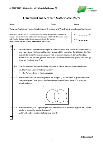 Vorschau: 1. Kurzarbeit Nr. 1 Gruppe A